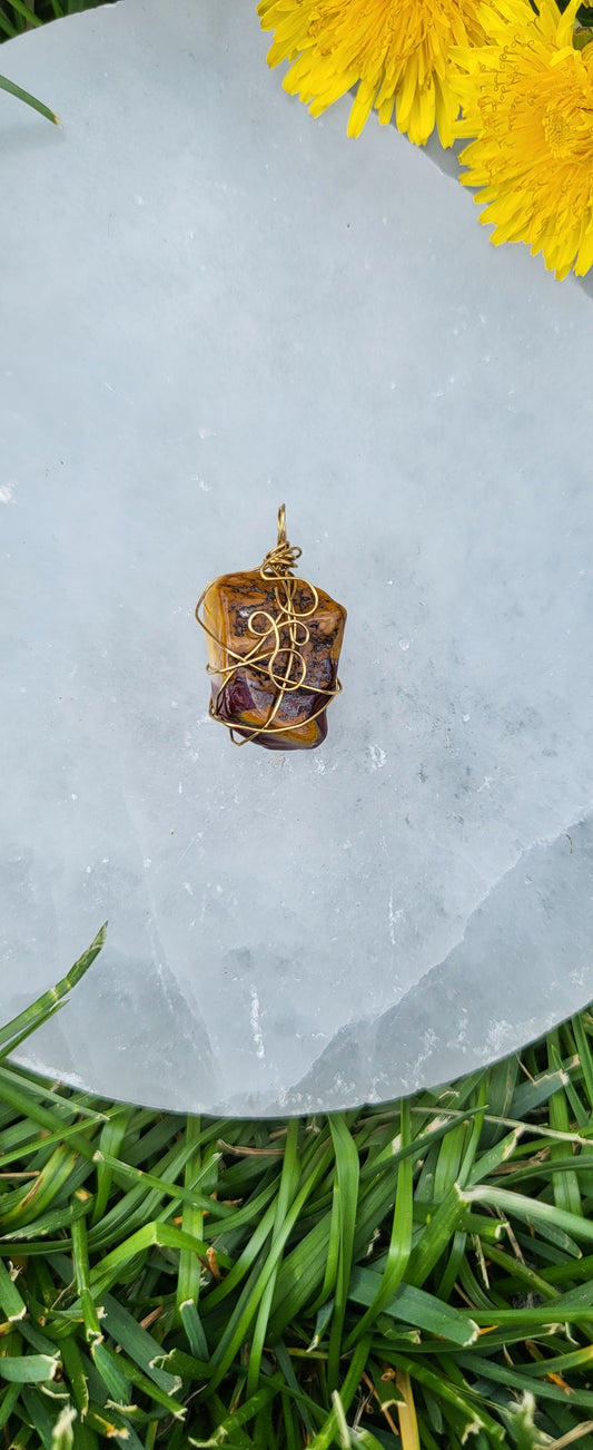 Mookaite Jasper Pendant Brass 1